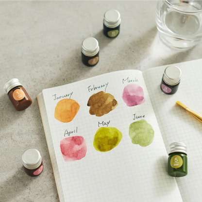 Hobonichi Kakimori x TSUKI no IRO: Mini Ink Bottle Set Jan-Jun Set / July-Dec Set