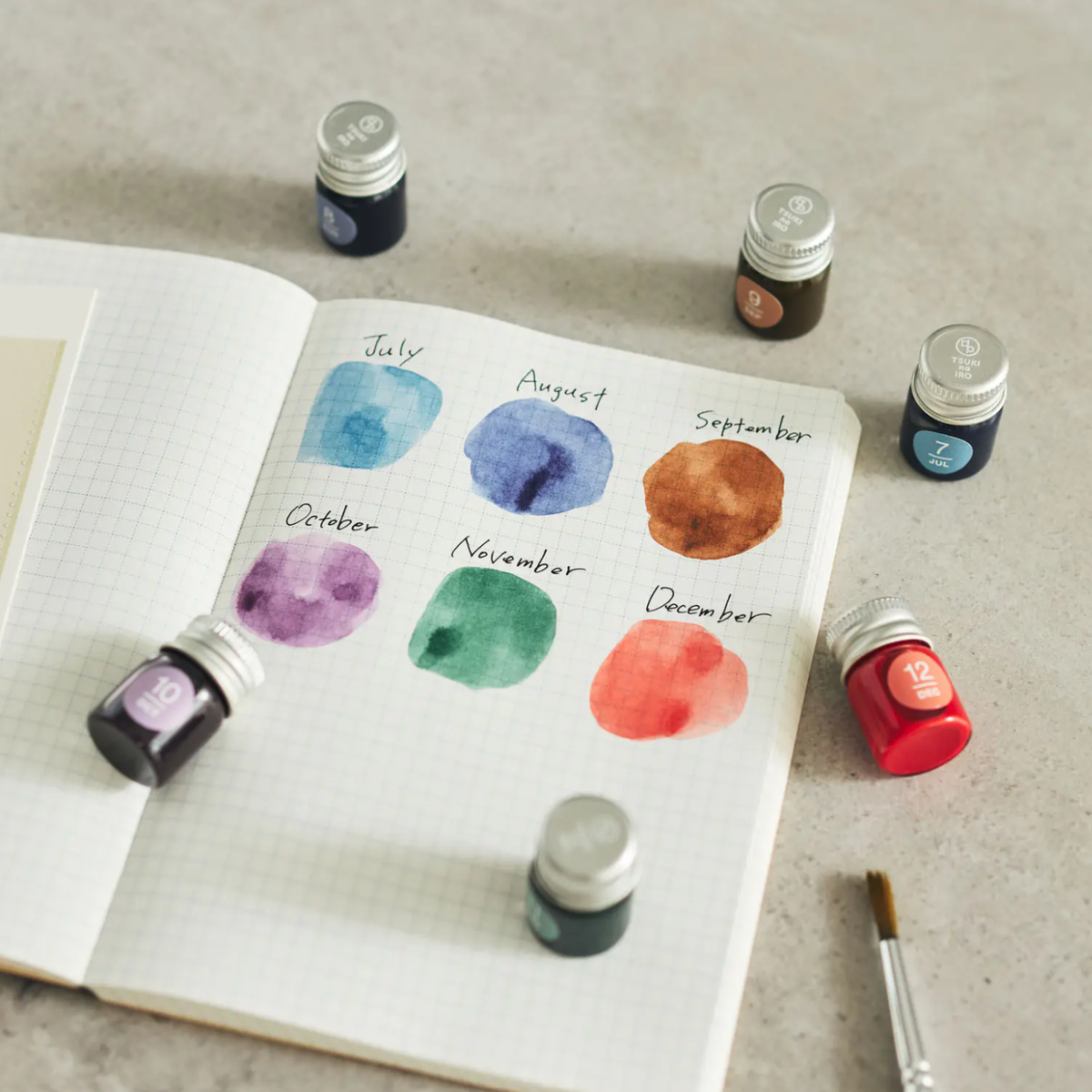 Hobonichi Kakimori x TSUKI no IRO: Mini Ink Bottle Set Jan-Jun Set / July-Dec Set