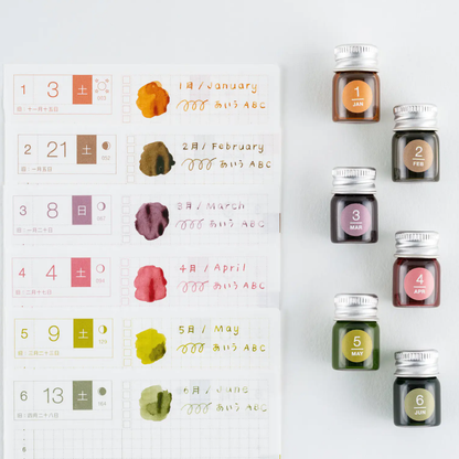 Hobonichi Kakimori x TSUKI no IRO: Mini Ink Bottle Set Jan-Jun Set / July-Dec Set