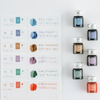 Hobonichi Kakimori x TSUKI no IRO: Mini Ink Bottle Set Jan-Jun Set / July-Dec Set