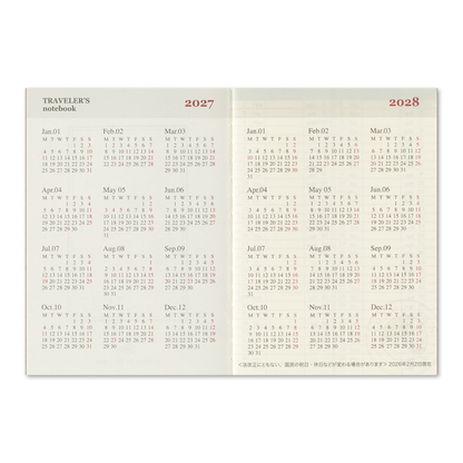 TRAVELER'S Notebook Passport Size Refill 2027 Weekly