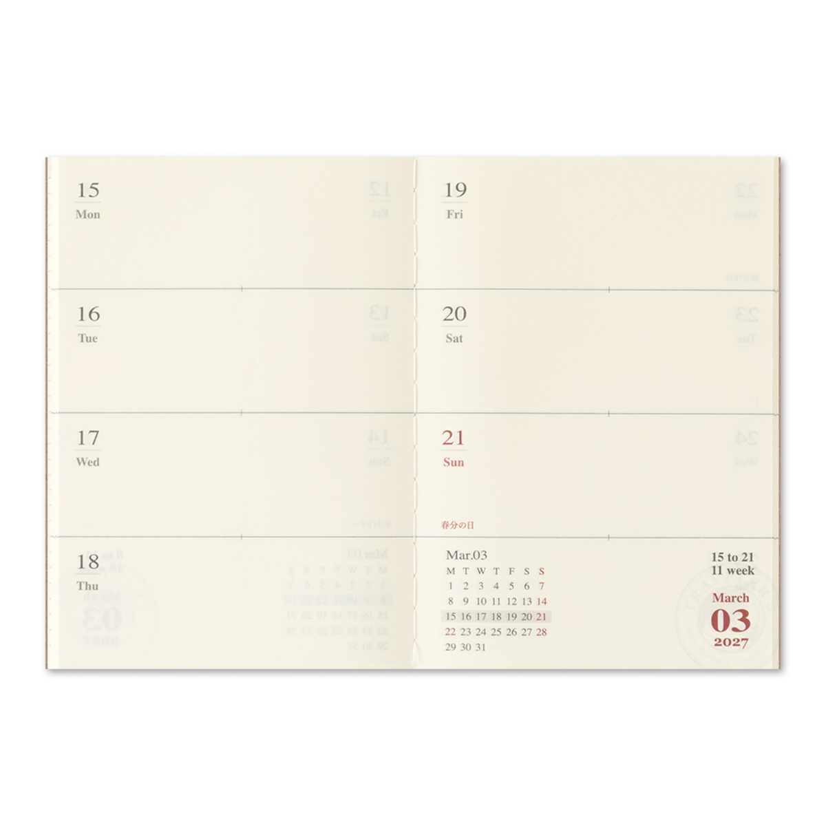 TRAVELER'S Notebook Passport Size Refill 2027 Weekly