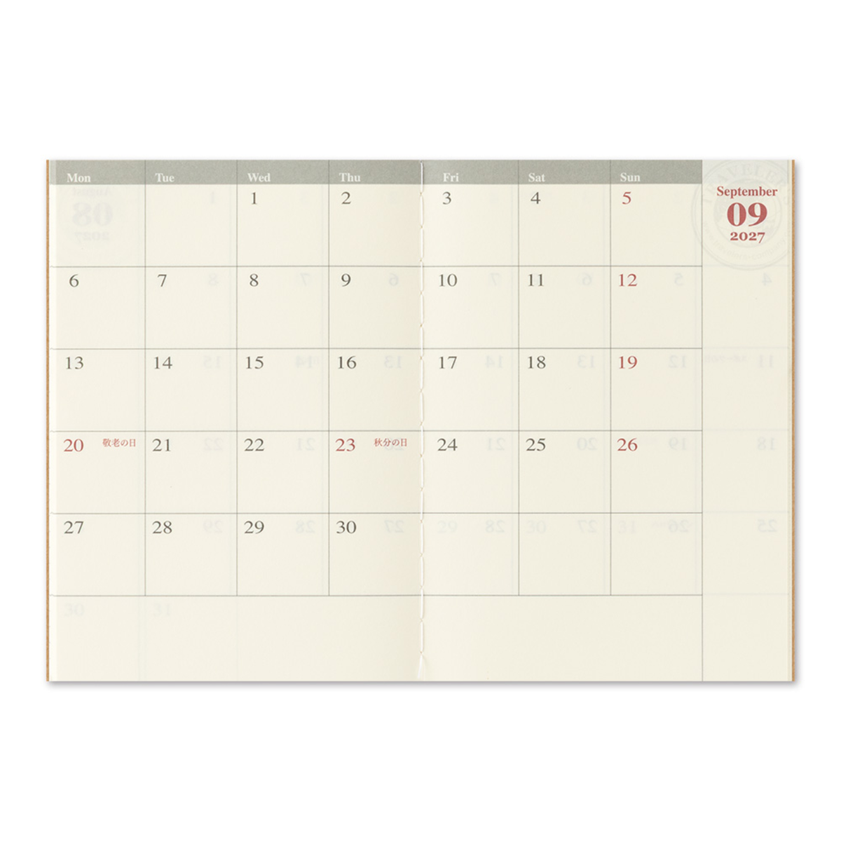 TRAVELER'S Notebook Passport Size Refill 2027 Monthly